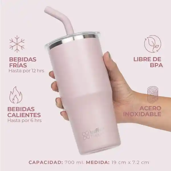 Mug Vaso Termo 700ml Buffer Acero Inox + Tapas - Velvet Pink