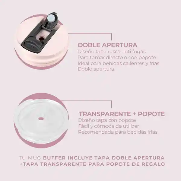 Mug Vaso Termo 700ml Buffer Acero Inox + Tapas - Velvet Pink
