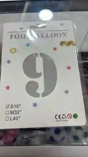 Globo Metalizado Plateado Numero 9 De 16 Pulgadas