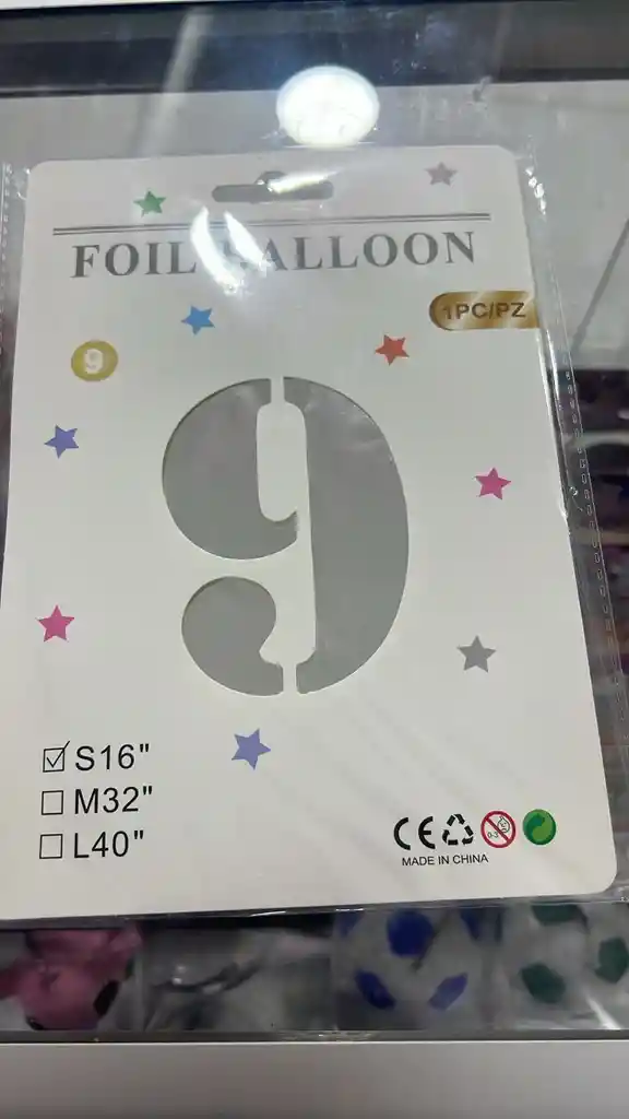 Globo Metalizado Plateado Numero 9 De 16 Pulgadas