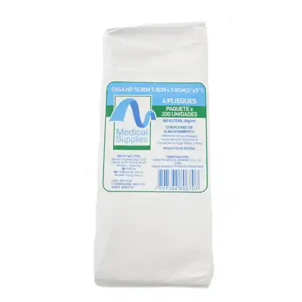 Gasa No Tejida 7.5cm X 7.5cm X 200 Unds Medical Paquete