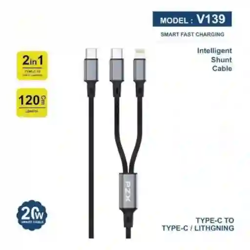 Cable De Carga Rápida 20w 2 En 1 Usb-c A Tipo C / Iphone Pzx V139