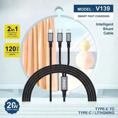 Cable De Carga Rápida 20w 2 En 1 Usb-c A Tipo C / Iphone Pzx V139