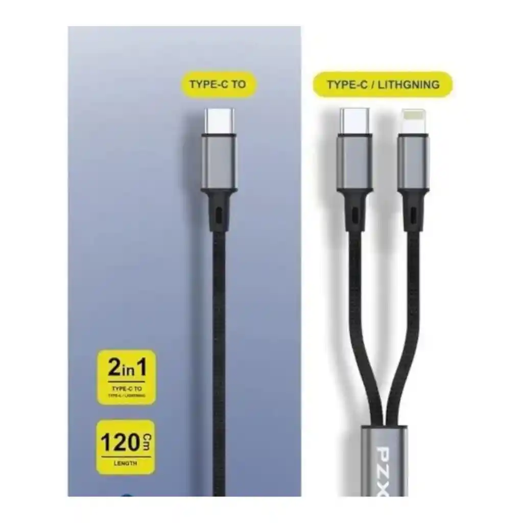 Cable De Carga Rápida 20w 2 En 1 Usb-c A Tipo C / Iphone Pzx V139