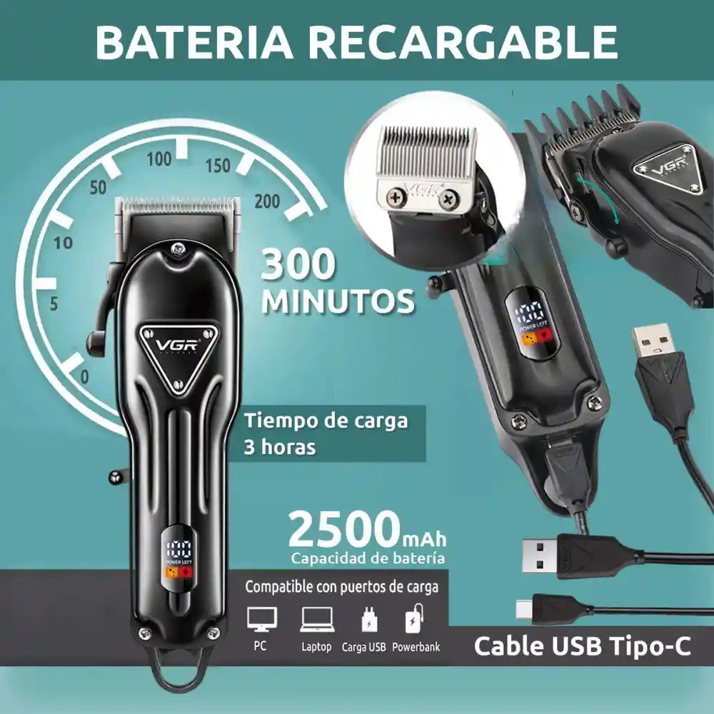 Maquina De Motilar Cortadora De Cabello Inalambrica Vgr V-051
