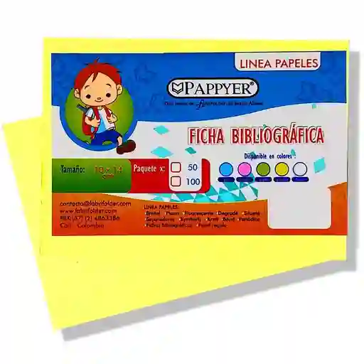 Paquete Ficha Bibliografica Cartulina Amarilla X50und