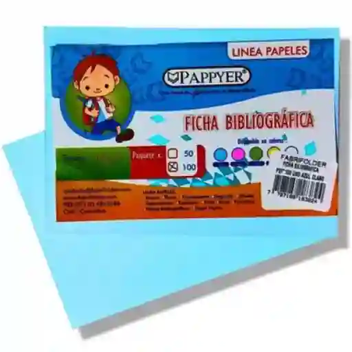 Paquete Ficha Bibliografica Cartulina Azul X50und