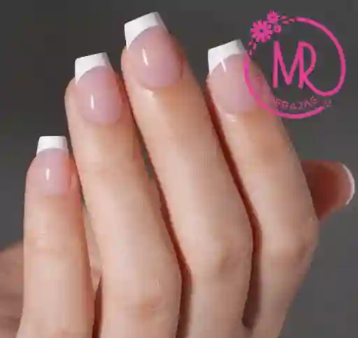Set 30 Unidades De Uñas Postizas Francesas Cortas Listas Para Usar