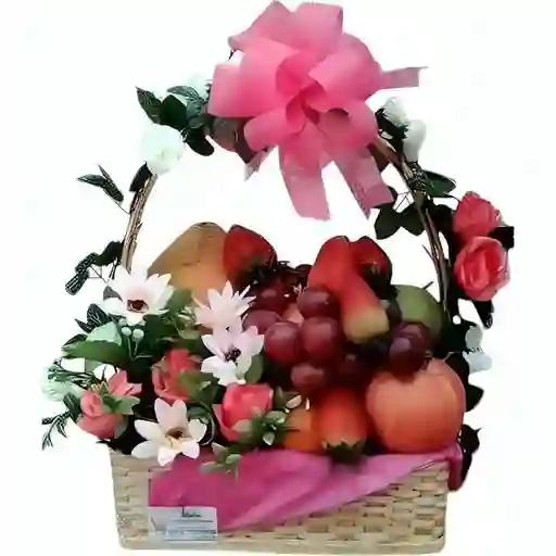 Canasta De Frutas Y Flores Artificiales