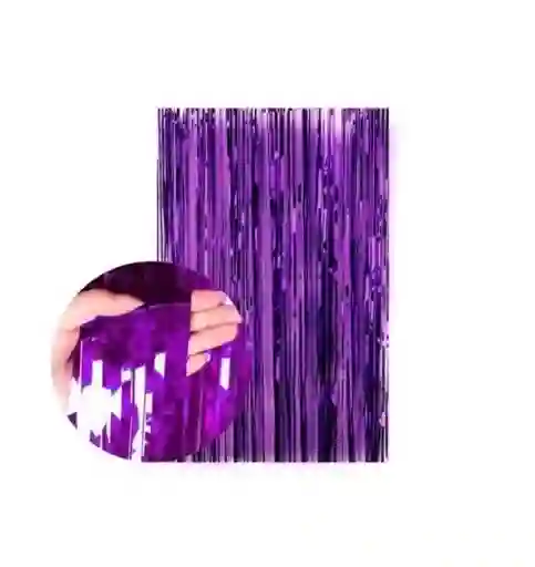 Cortina De Flecos Metalizada Para Fiestas Morado Cumpleaños Carnaval Halloween Party
