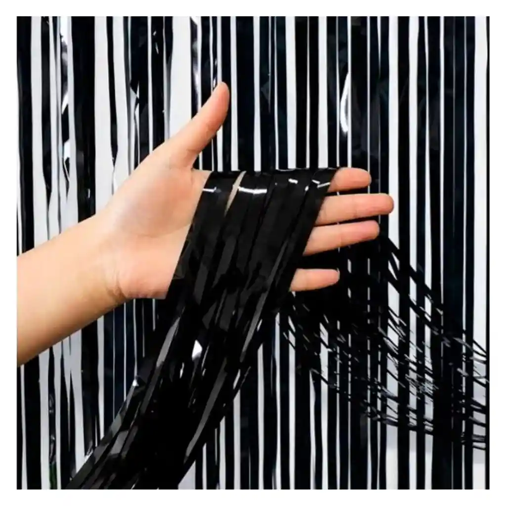 Cortina De Flecos Metalizada Para Fiesta Negra Cumpleaños Halloween Carnaval Party