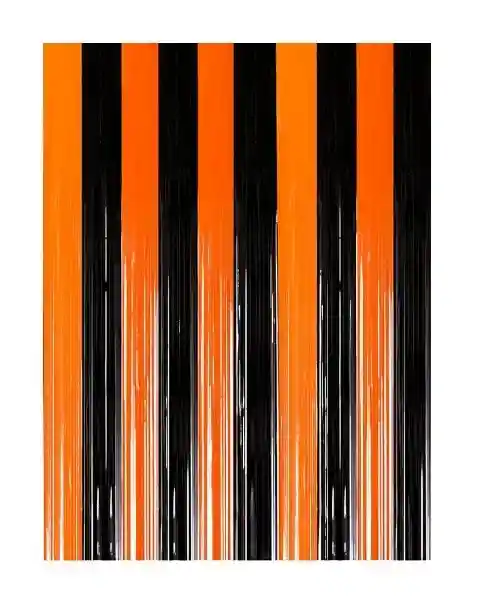 Cortina De Flecos Metalizada Para Fiestas Negro Naranja Halloween Party