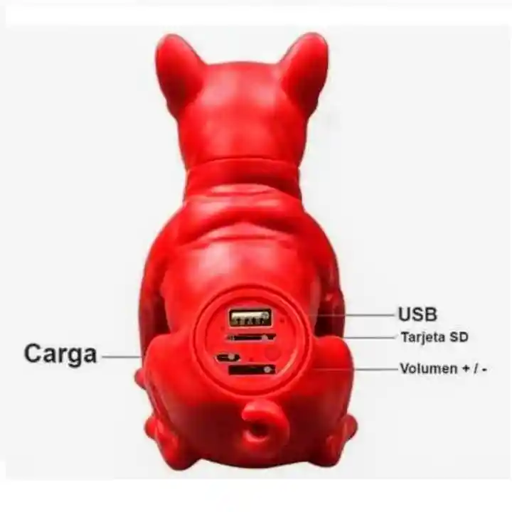 Parlante Bluetooth Perro Bulldog Grande 20 Cm/ Portátil, Usb, Sd, Radio Fm (rojo)