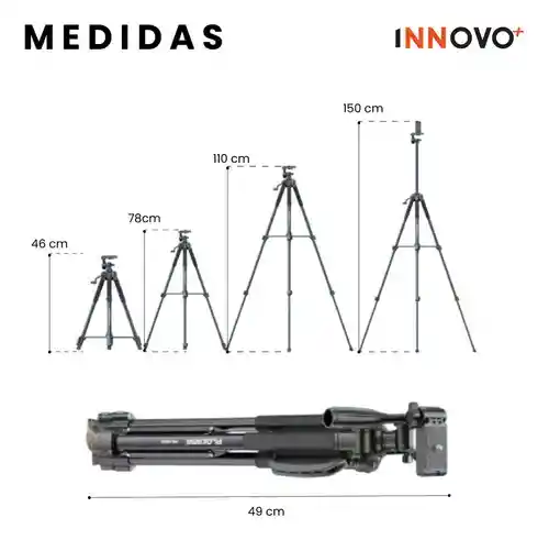 Trípode Profesional Aluminio 150 Cm Celular Cámara Control Bluetooth Estuche Panorámico