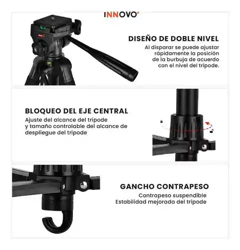 Trípode Profesional F580 Tripod Innovo 170cm Doble Nivel Para Cámara Y Celular Con Giro 360°