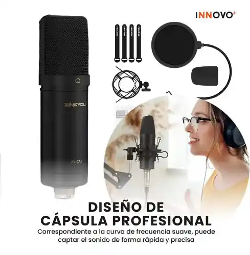 Micrófono Condensador Podcast Profesional Brazo Filtro Pop Accesorios