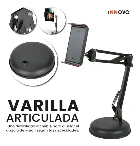 Soporte De Teléfono Tablet Brazo Articulado 360° Escritorio Base Estable Giratoria Y Ajustable
