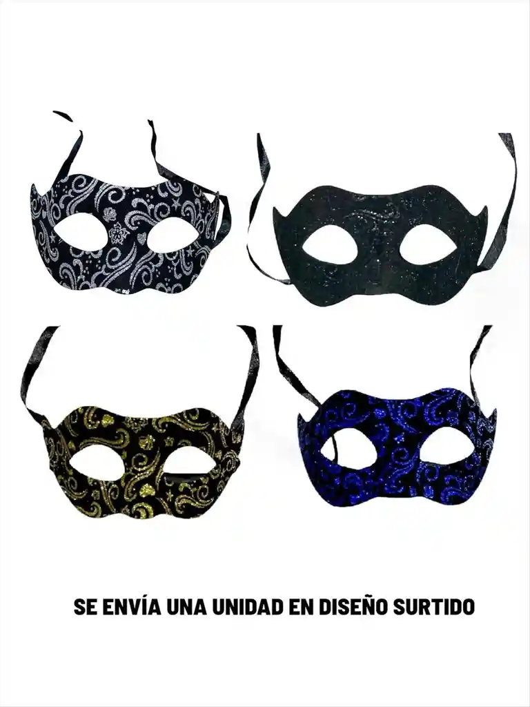 Antifaz Terciopelo Escarchado Colores Surtidos X 1 Unidad Para Hora Loca, Halloween, Carnaval Ref: 2909c-3
