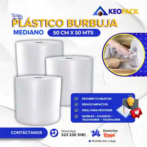 Plastico Burbuja 50 Cm X 50 Mts