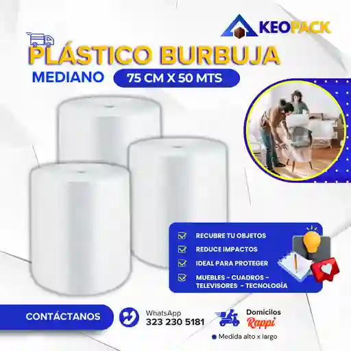 Plastico Burbuja 75 Cm X 50 Mts