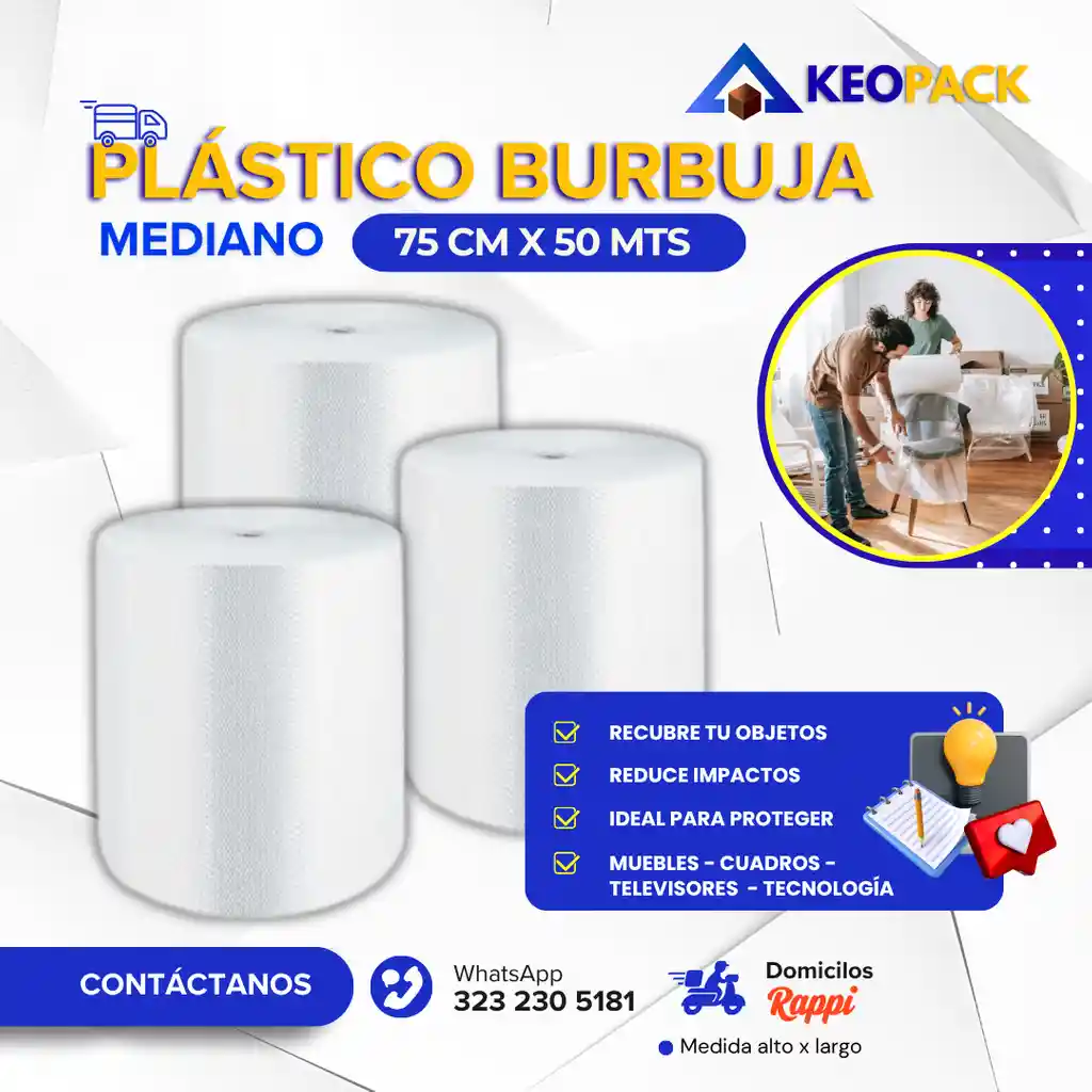 Plastico Burbuja 75 Cm X 50 Mts