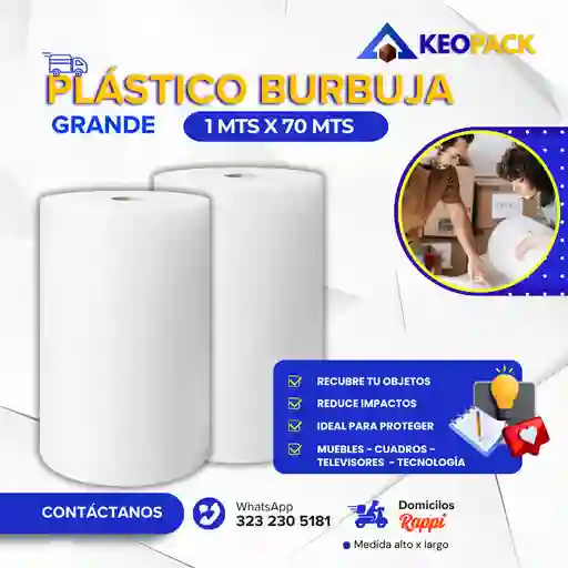 Plastico Burbuja 1 Mts X 70 Mts