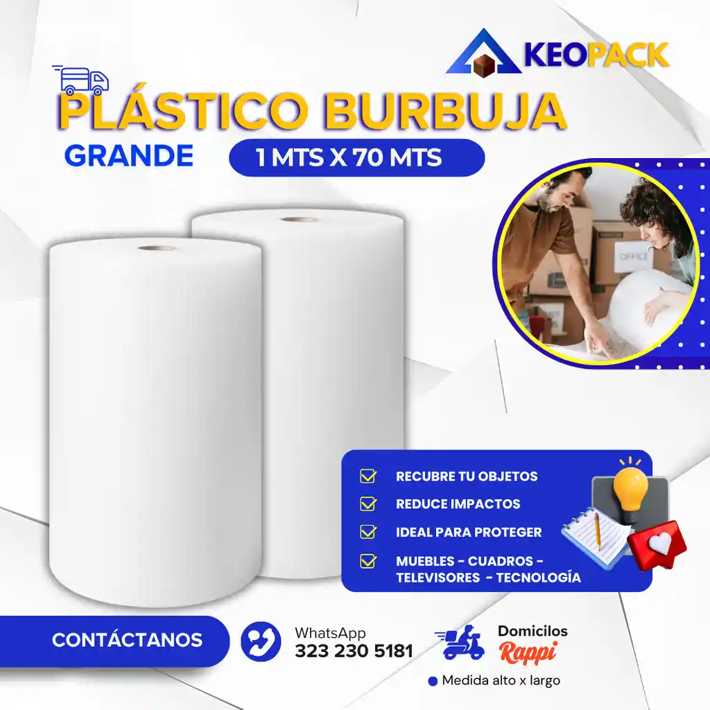 Plastico Burbuja 1 Mts X 70 Mts