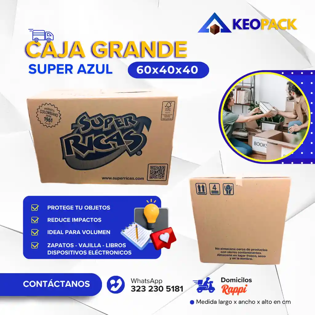 Caja De Carton Grande Azul