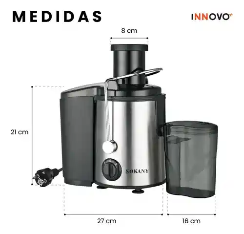 Extractor Jugo Eléctrico 800w Acero Inoxidable 2 Velocidades Recolector Pulpa Fácil De Limpiar