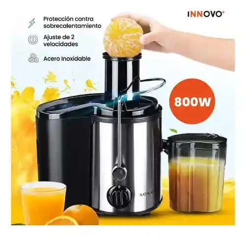 Extractor Jugo Eléctrico 800w Acero Inoxidable 2 Velocidades Recolector Pulpa Fácil De Limpiar