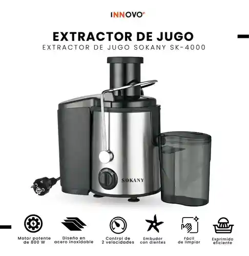 Extractor Jugo Eléctrico 800w Acero Inoxidable 2 Velocidades Recolector Pulpa Fácil De Limpiar