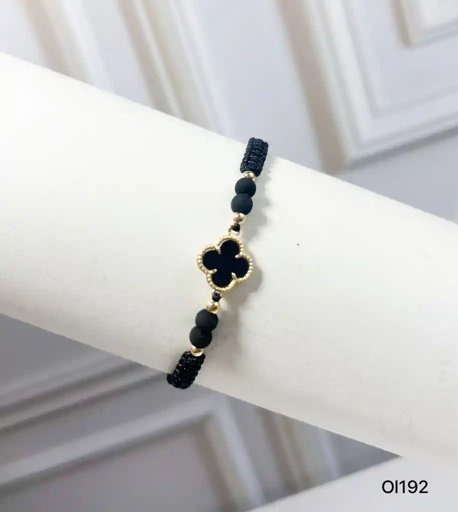 Pulsera Balin Y Neopreno Dije Trébol Oro Laminado 18k