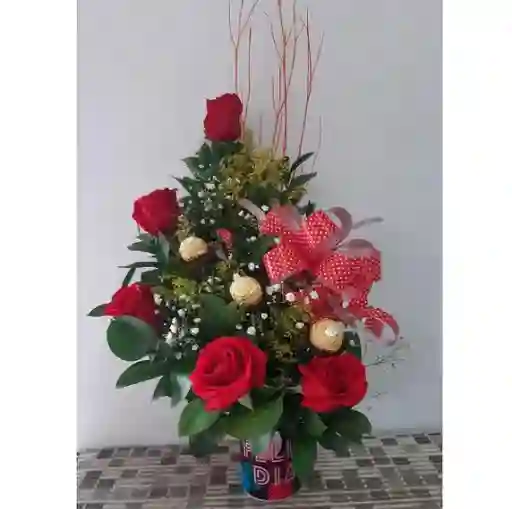 Pocillo O Mug De Feliz Día Con Rosas Y Ferrero