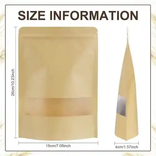 50 Bolsas Kraft Doy Pack Zipper Ventana 500 G (17x26cm)