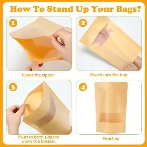 50 Bolsas Kraft Doy Pack Zipper Ventana 500 G (17x26cm)