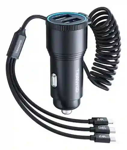 Cargador De Carro Tranyoo De Tres Puntas 30w – Carga Súper Rápida Para Todos Tus Dispositivos