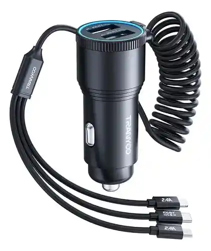 Cargador De Carro Tranyoo De Tres Puntas 30w – Carga Súper Rápida Para Todos Tus Dispositivos