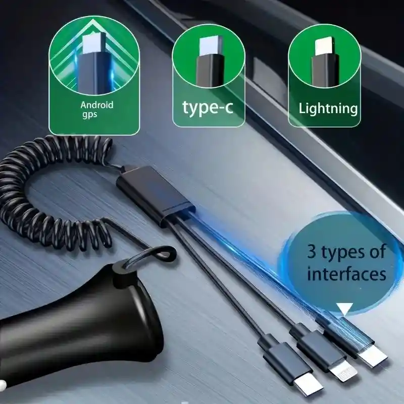 Cargador De Carro Tranyoo De Tres Puntas 30w – Carga Súper Rápida Para Todos Tus Dispositivos