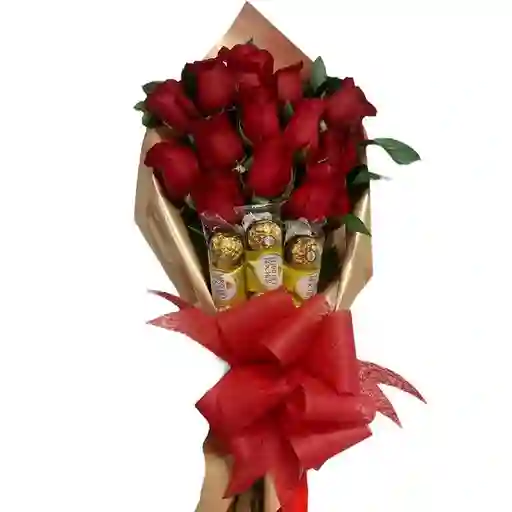 Ramo O Bouquet Alargado De 18 Rosas Con Chocolates