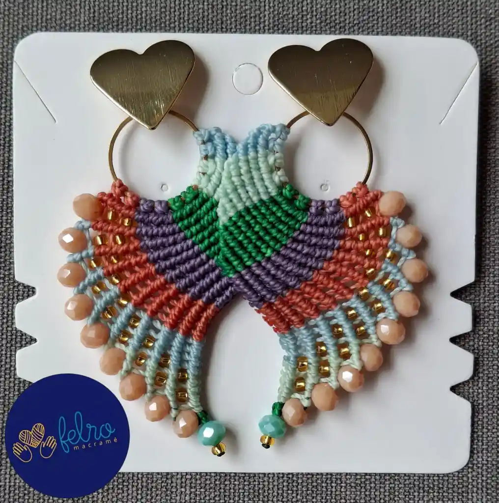 Aretes Alitas, Pavo Reales, Alas De Ángel En Micro Macramé, Brisa Terracota