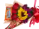 ✨ 1 Girasol Radiante ❤️ 3 Rosas Rojas Llenas De Amor 🍫 1 Delicioso Chocoramo 🥤 Jugo Néctar Refrescante