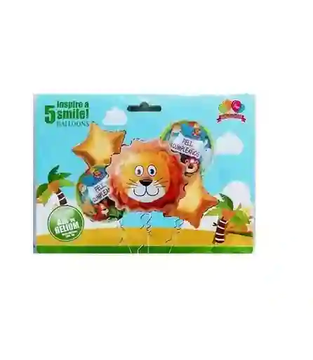 Bouquet Niño Globos Metalizados 5 Piezas Leon