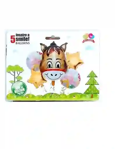 Bouquet Niño Globos Metalizados 5 Piezas Caballo