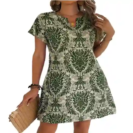 Vestido Color Verde Cuello En V Talla S