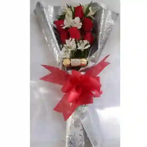 Flores Bogota - Ramo O Bouquet Alargado De 6 Rosas Y 3 Chocolates