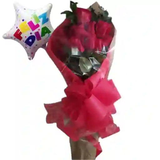 Bouquet De 6 Rosas Y Globo