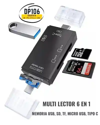 Adaptador / Multi Lector De Memoria Usb / Sd 6 En 1