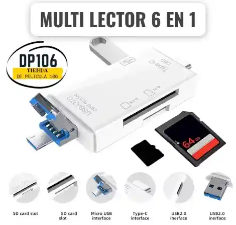 Adaptador / Multi Lector De Memoria Usb / Sd 6 En 1