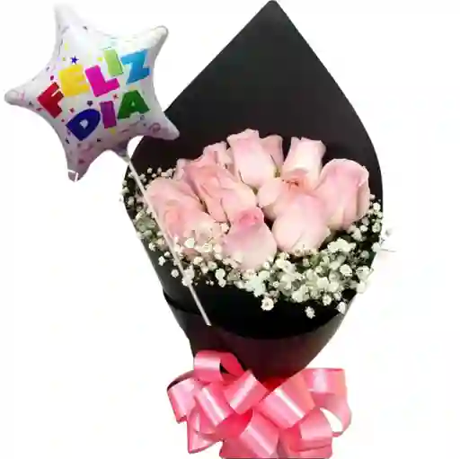 Bouquet Redondo De 18 Rosas Con Globo