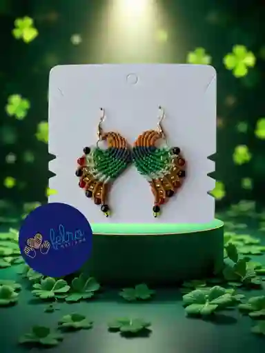 Aretes Alitas, Pavo Reales, Alas De Ángel En Micro Macramé, Cálido Verdor